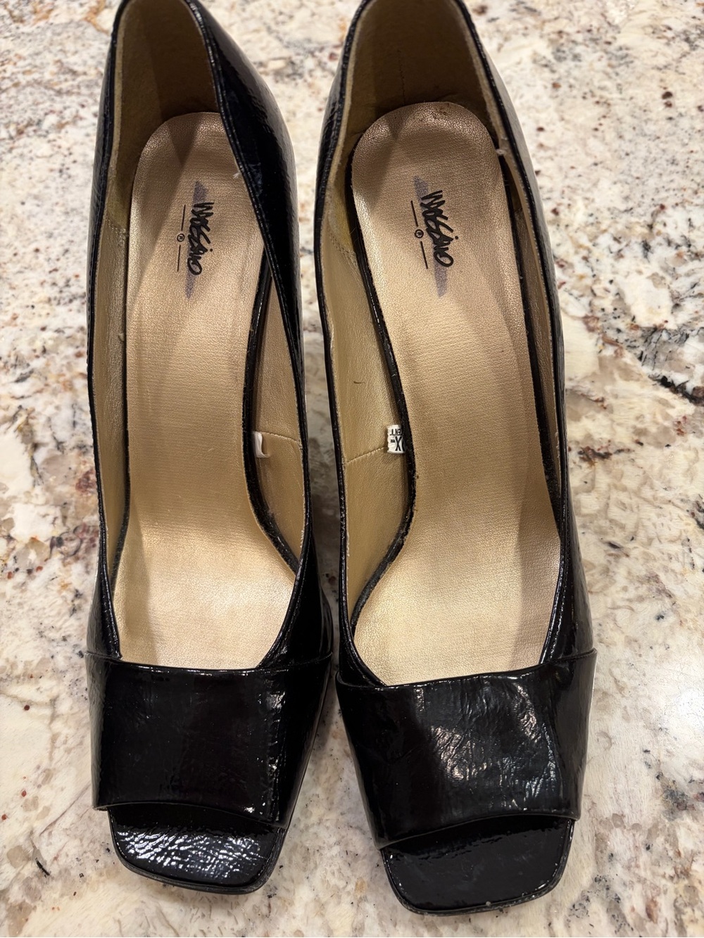 Black Patent Open-Toe Heels